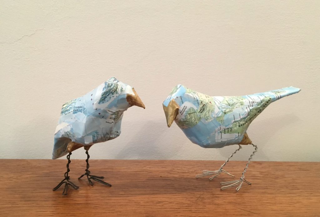 bird sculptures from reused waste